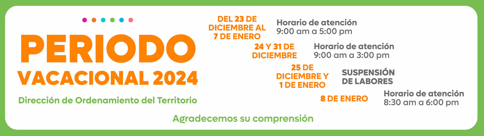 Horarios periodo vacacional